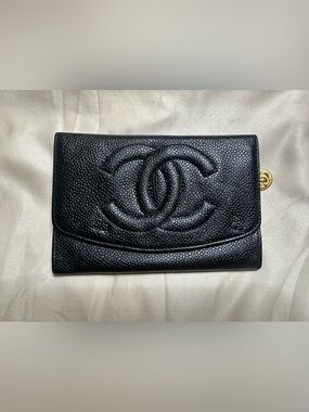 Authentic Chanel Caviar CC Flap Wallet Black Leather